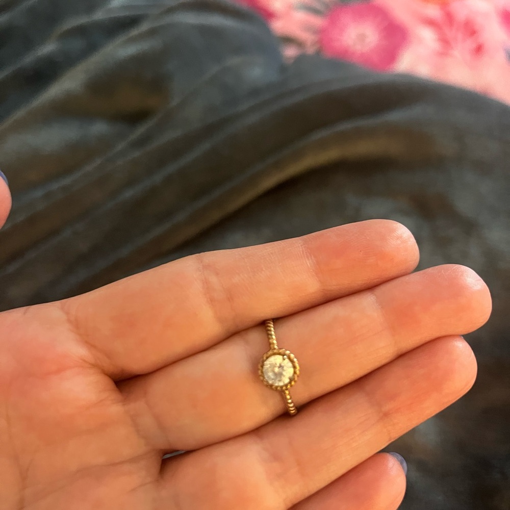 Brandy Melville Gold Ring with Clear Gem
